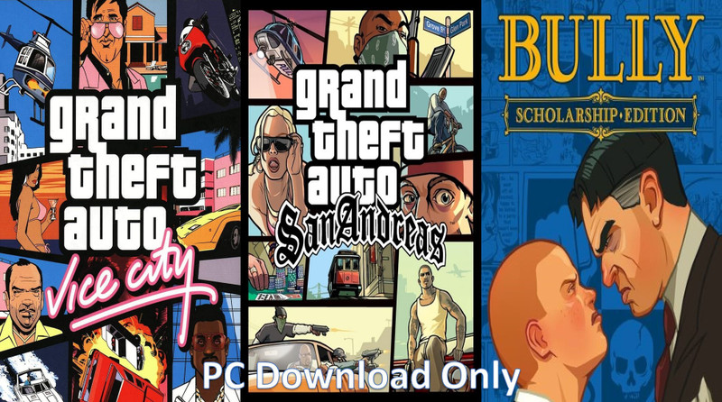 Vice City, Sanandreas, Bully Top Three Game Combo (Offline Only) (No DVD) (Regular)(Action Adventure, for PC)