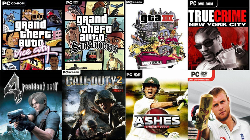 Vice City, SanAndreas, Gta 3, True Crime, Resident 4, Tod, Cricket 07, Ashes Cricket 09 Total 8 Game Combo (Offline Only) (Regular)(Action Adventure, for PC)