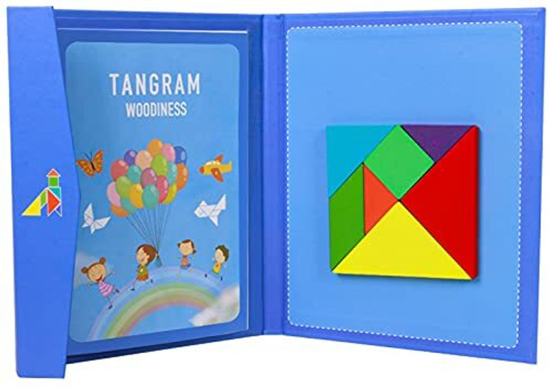 ArtBee Wooden Tangram Puzzle Book, Travel Games for Kids in Car, Plane or Take Out for Restaurant, Educational Learning Puzzles Toys, On The Go Toys for Kids, Boys, Girls 3,4,5,6,7,8 Years Old (7 Magnetic tile puzzle pieces, a Magnetic board and a Book of puzzles.)(Brain Teasers, Jigsaw Puzzles, for