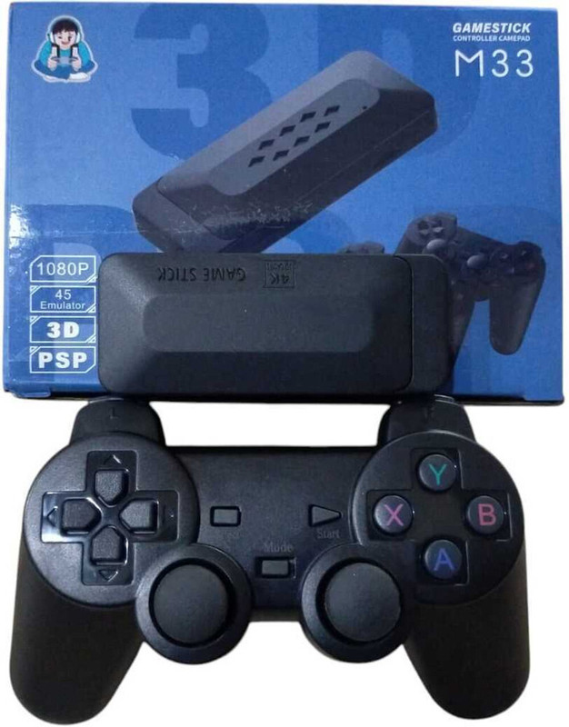 M33 Retro Game Stick Console with 2.4G Dual 2 Player For TV Wireless Video Games Gamepad Gaming Console for TV Video Game for Kids (Best Gift & Fun) All Ages 64 GB with 45+ Emulator, Full HD HDMI Output, TV Game Set, Sup Game Box , Mini Video Game Hand TV (Black, Game Box, Remote Hand Video Game for