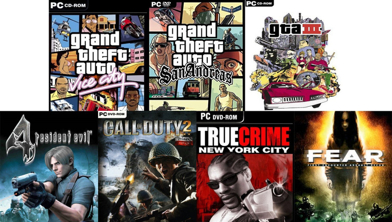 Resident Evil 4, Sanandreas, Call of Duty 2, Max Payne 1, Max Payne 2, True Crime, Fear Total 7 Game Combo (Offline Only) (Regular)(Action Adventure, for PC)