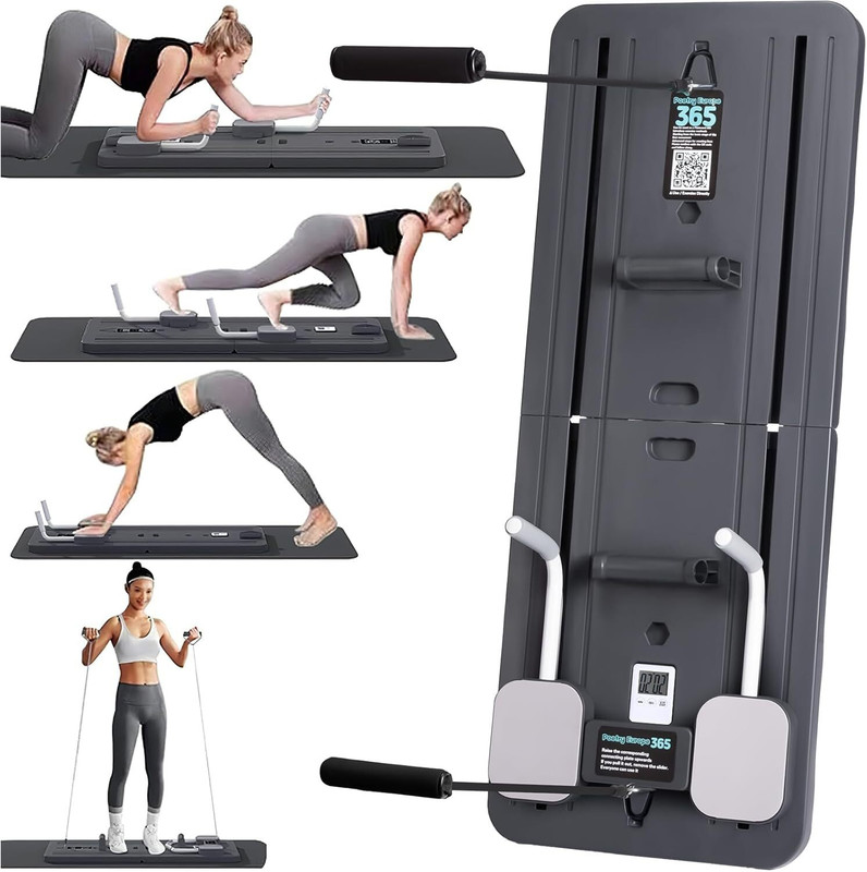 DIOXIT Multifunctional Abdominal Plate Resistance Band Push-Up Handle, Core Trainer Foldable Pilates Bodyboard with Resistance Rope Automatic Rebound, Elbow Support Pilates Reformer