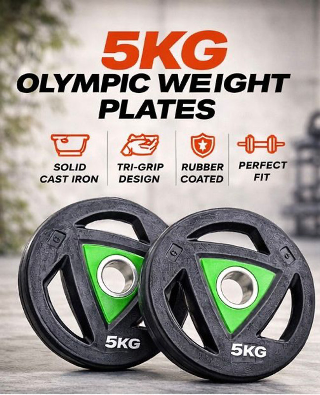 S UNIVERSAL STORE 5KG*2 Olympic Plates Rubber Coated Tri-Grip 50mm Pilates Ring(Black)