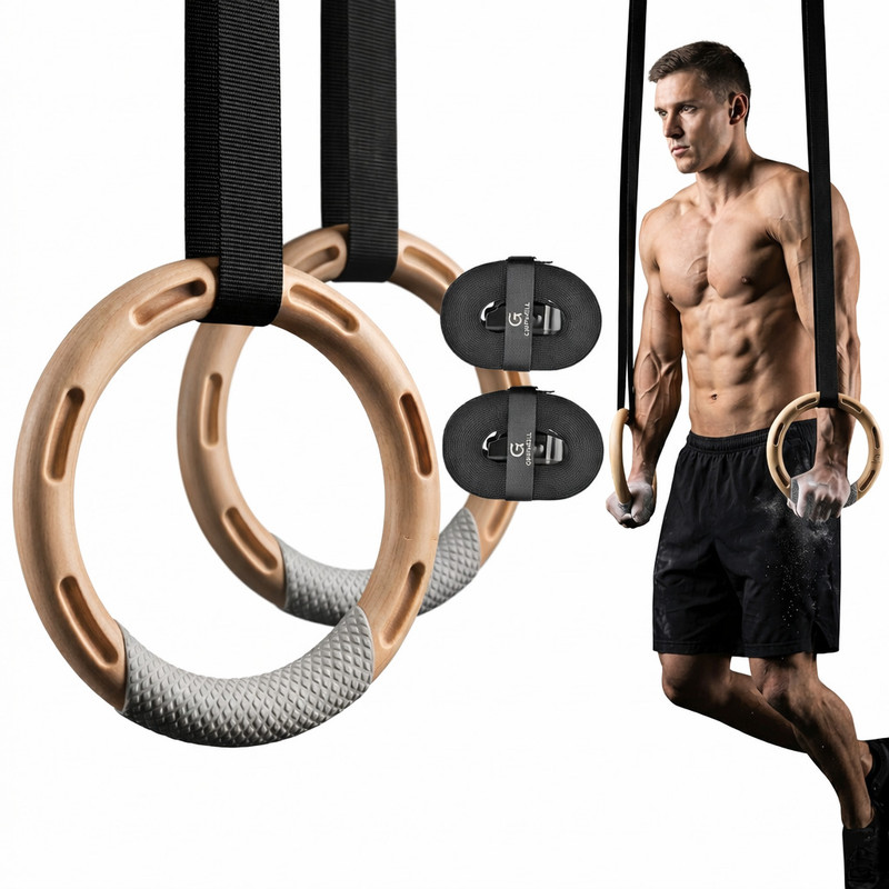 vyoz Gymnastic Rings with Adjustable Straps,with Grips Pilates Ring(Brown)
