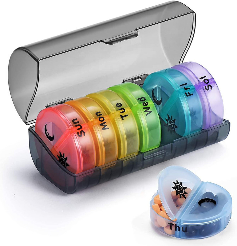 Verilux 7-day Weekly Day Night Pill Organizer Box Portable Dual Compartment Travel Case 7 Day Pill Box(Multicolor)