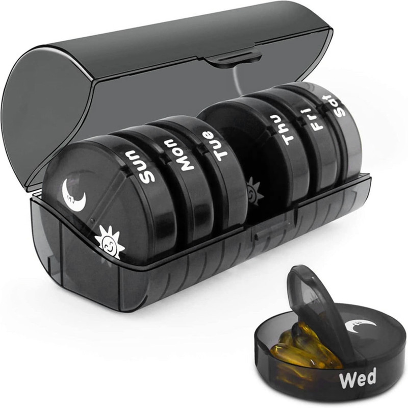 maycreate NA Weekly Pill Organizer Two Tier Large Capacity Medicine Storage Box Pill Box(Black)