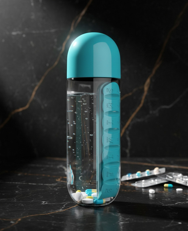 Fairlis 7-day 7 Days Pill Box Organizer with Water Bottle Compact Travel Friendly Pill Box(Multicolor)