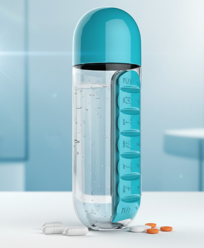Fairlis 7-day Colorful Weekly Pill Organizer Box with Water Bottle Pill Box(Multicolor)