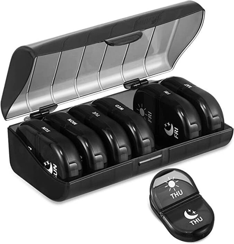 Lishonn 07 days 2 Time Portable Medicine Tablets Organizer Case Travel Pill Box Pill Box(Black)