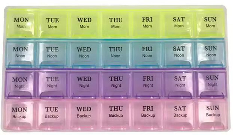 HI MOM MONDAY - SUNDAY (Morning, Noon, Night) 7 Days Medicine Tablet Pill Drug Storage Organizer Box with Lids Reminder backup Pill Box(Transparent)