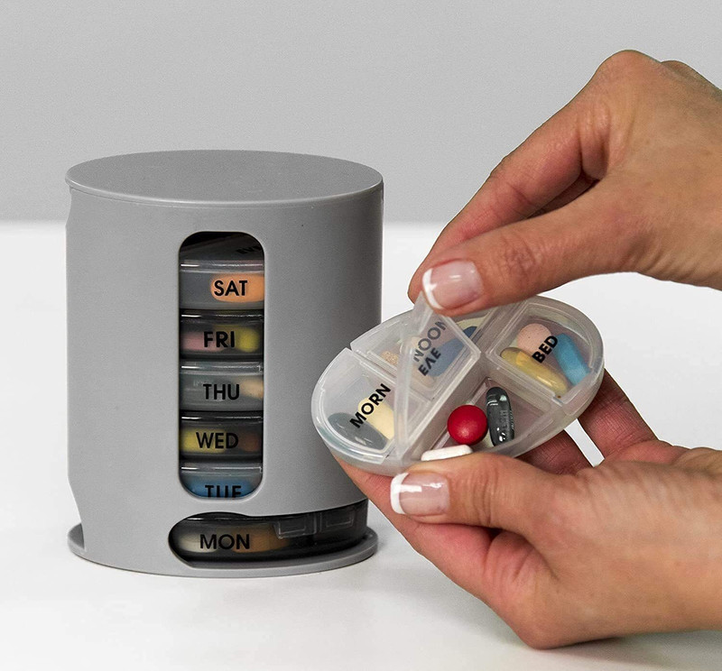 QOZWEID 7- DAY Portable Pill Box with 4 Compartments Organize Medicine Storage Box Pill Box(Grey)