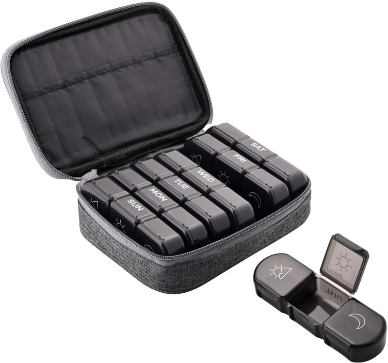 Frizty Weekly Pill Case Organizer 3 Times a Day Portable Light Proof Canvas Bag Pill Box 7 Day to Protect Your Privacy and Store Pill Box(Grey)