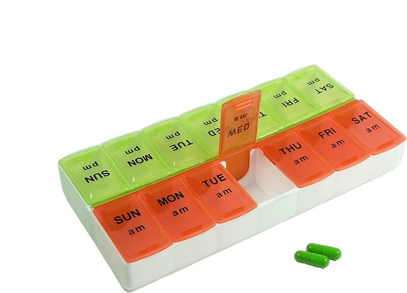 Ezyfit 7 Days Weekly Pill AM PM Organizer Pill Box(Orange-Green)