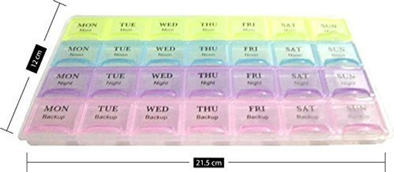 S G SALES 7 Day Weekly Medicine Storage Box Multi-Section Pill Organizer with Morning, Noon, Night, and Backup Compartments Pill Box(Multicolor)