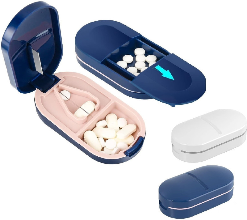 YUJASV 2 in 1 Pill Splitter Stainless Steel Blade Medicine Organizer Box Tablet Cutter Manual Pill Cutter(Multicolor)