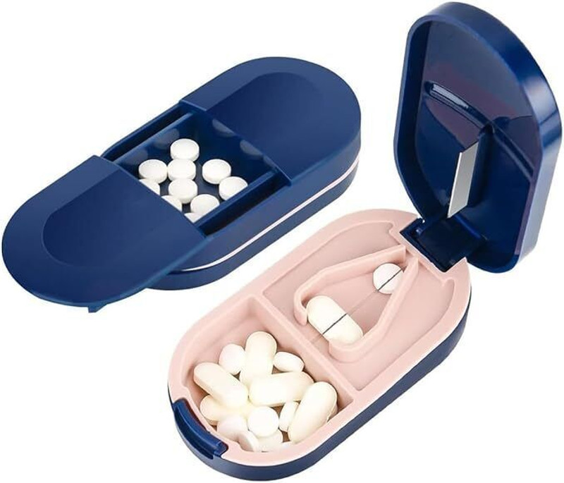 ValueHub Portable Pill Box with Tablet Cutter 2-in-1 Medicine Organizer & Pill Splitter for Small & Large Tablets Manual Pill Cutter & Organizer(Blue)