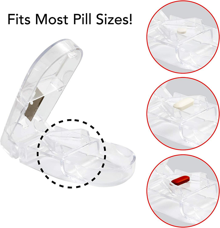 PURCHASE ENTERPRISE Transparent Medicine Pill Case Tablet Cutter Splitter Divide Safe Storage Compartment Box, Cuts Pills, Vitamins, Tablets, Stainless Steel Blade/Pill Cutter(Pack of 1)(Clear)