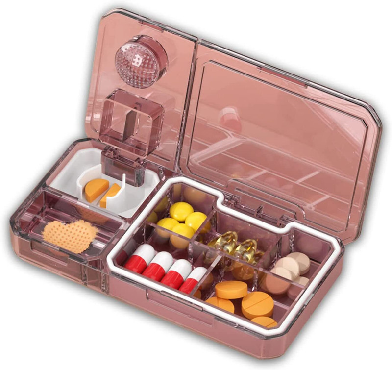 HOUSE OF QUIRK 3 in 1 Multi-Functional Pill Cutter-12.1x6.9x1.8 Cm Portable Travel Small Pill Box Case Holder Manual Pill Cutter, Pill Crusher, Pill Splitter(Pink)