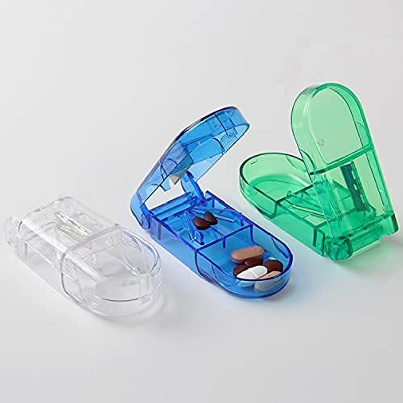 HAPANI transparent Medicine Pill Case Tablet Cutter Splitter manual Divide Safe Storage Compartment Box, Cuts Pills, Vitamins, Tablets(Multicolor)