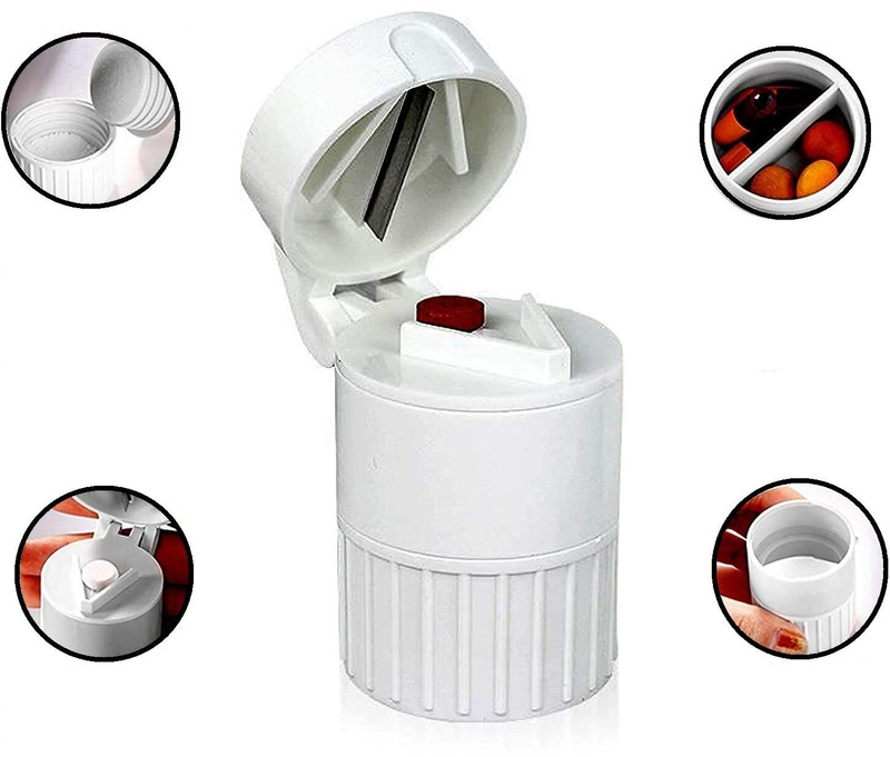tathagat enterprise medicine cutter,tablet peeler,medicine box Grinder Tablet cutter 3 in 1 Manual Cutter , Storage , Grinder F or Small Pills Manual Pill Splitter(White)