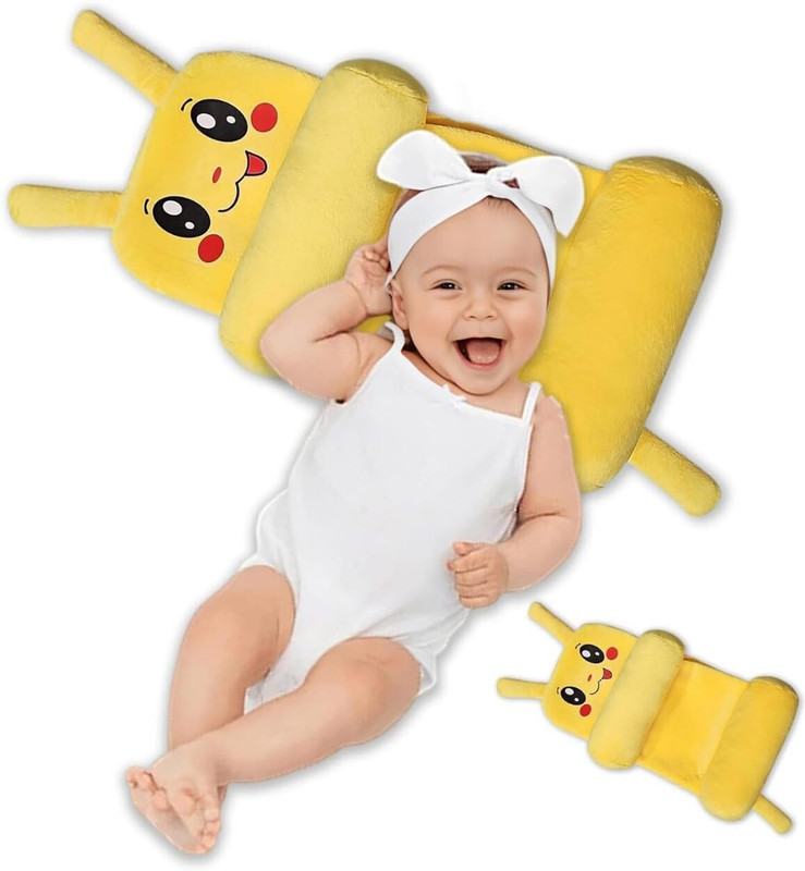 Vokiuyh Baby Head Shaping Pillow with Side Support Bolsters Anti-Roll Pillow,U-Shaped / Indented Pillow Mini, and Convertible crib designs(Fabric, Yellow)