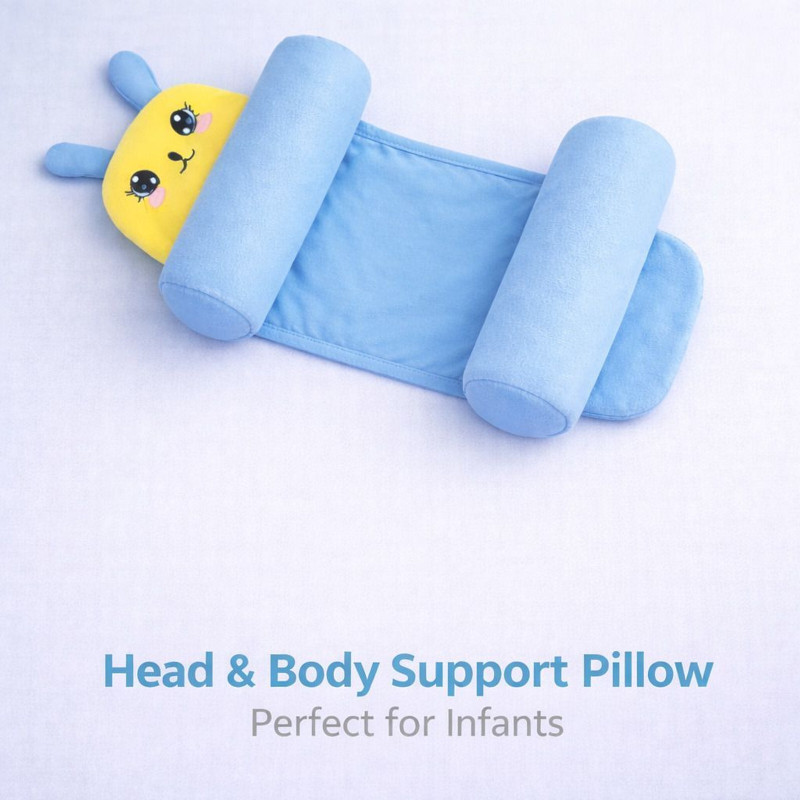 Leewon Microfibre Baby Pillow Pack of 1 Printed Adjustable Baby Head Shaping Pillow | Newborn Anti-Flat Head Support Cushion(Light Blue)