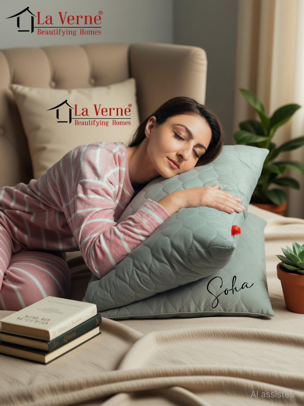 LA VERNE Microfibre Sleeping Pillow Pack of 2 Solid QUILTED(Grey)