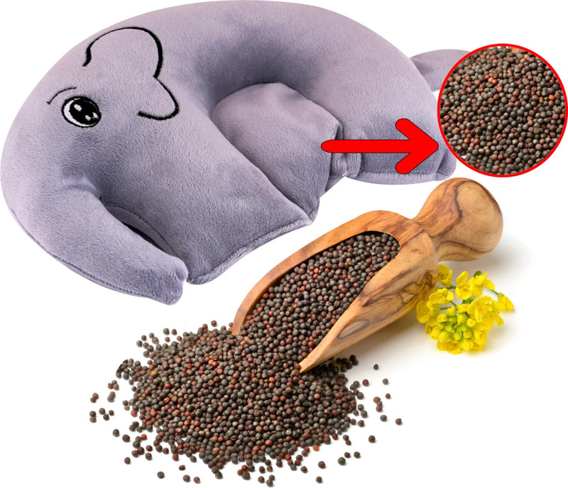 Omsurajiya Mustard Seeds Baby Pillow Pack of 1 Animals New Born Baby Elephant Shape(Grey)