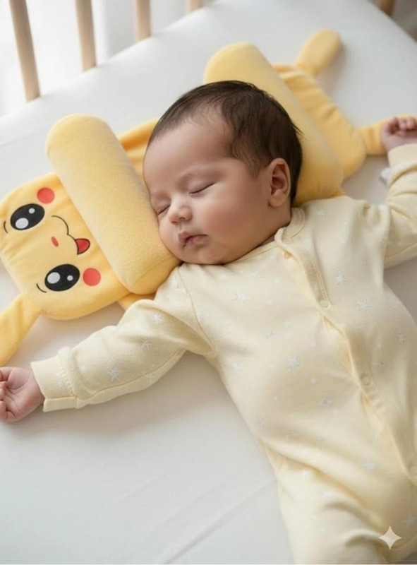snugnibble Microfibre Baby Pillow Pack of 1 Toons & Characters Baby Sleeping Support Pillow With Side Rollers Soft Fabric(0 to 12)Months(Yellow)