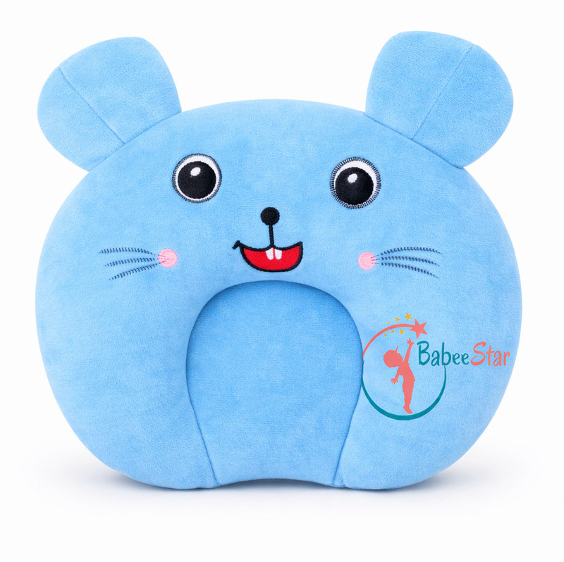 Babeestar Mustard Seeds, Microfibre Baby Pillow Pack of 1 Animals Cartoon Kids Pillow | Sleeping Cushion for Girls | Cute Animal Print(SkyBlue)
