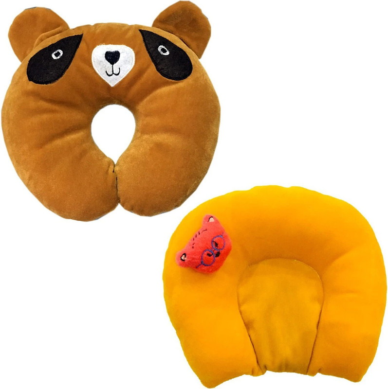 Chinmay Kids Mustard Seeds, Polyester Fibre Baby Pillow Pack of 2 Animals(Yellow, Brown)