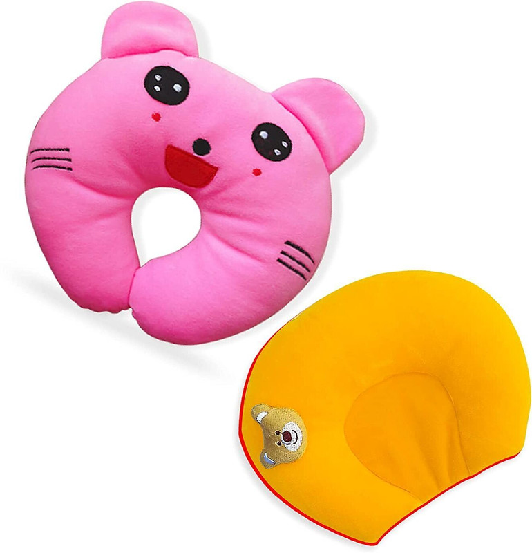 Baby Desire Cotton, Mustard Seeds Baby Pillow Pack of 2 Animals(Pink - Yellow)