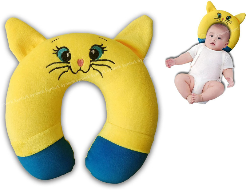 Synlark Cotton Baby Pillow Pack of 1 Smiley Baby Neck Pillow(Cat-Yellow)