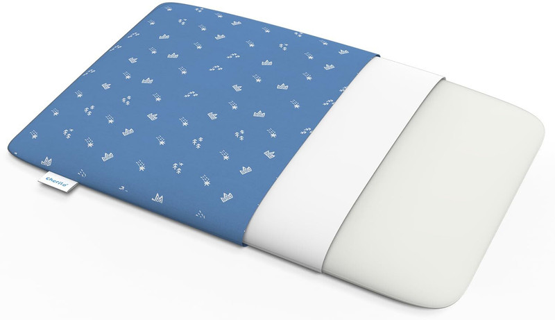 Cherilo Memory Foam Baby Pillow Pack of 1 Geometric Memory Foam Pillow for Kids: Neck Support, Removable Washable Cover(Blue - Royal Star)