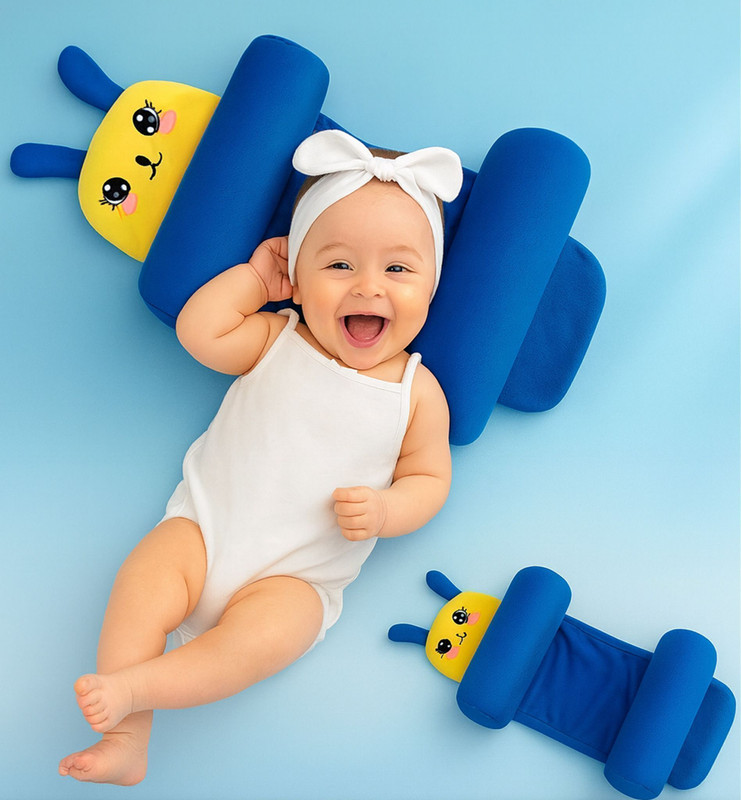 Omsurajiya Microfibre Baby Pillow Pack of 1 Animals Baby Neck Pillow(Dark Blue)