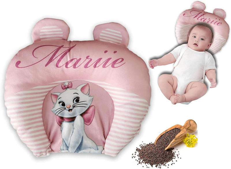 BABY BLOCKS Mustard Seeds Baby Pillow Pack of 1 Animals Mustard Seed Pillow for New Born Baby | Cartoon Print Pillow and Head Shaper |(Pink)