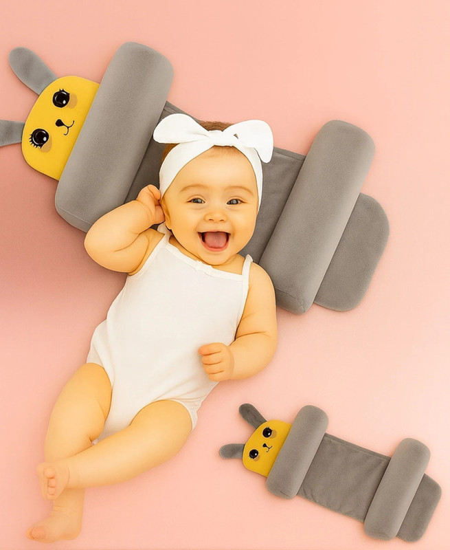 Omsurajiya Microfibre Baby Pillow Pack of 1 Animals(Grey)