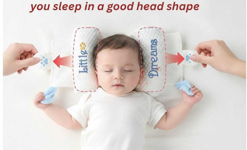 Leewon Microfibre Baby Pillow Pack of 1 Printed Adjustable Baby Head Shaping Pillow | Newborn Anti-Flat Head Support Cushion(White)