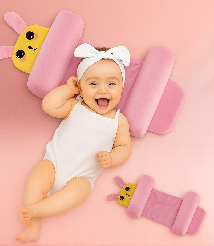 Babeestar Microfibre Baby Pillow Pack of 1 Animals Baby Neck Pillow(Pink)