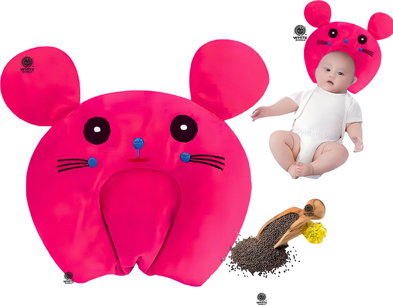 White Bubble Mustard Seeds Baby Pillow Pack of 1 Animals Rai Pillow Velvet, Baby Head Shaping Takiya Soft Pillow Infant(Rani)
