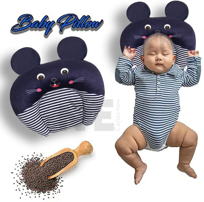 NME Collection Mustard Seeds Baby Pillow Pack of 1 Animals(Navy Blue)