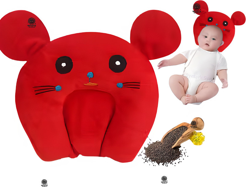 White Bubble Mustard Seeds Baby Pillow Pack of 1 Toons & Characters(Red)