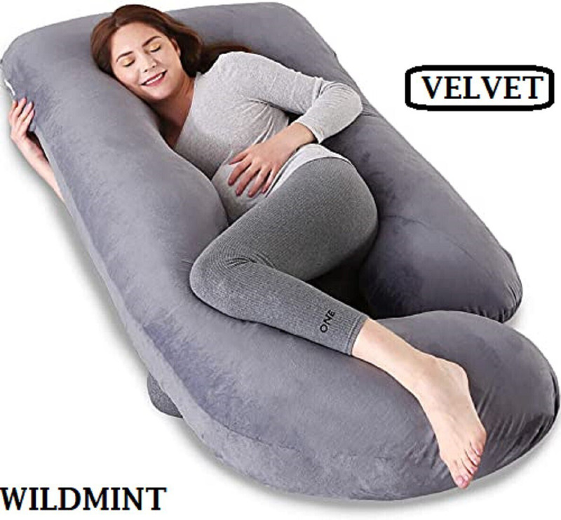 WILD MINT Polyester Fibre Pregnancy Pillow Pack of 1 Solid J Shape(Grey)