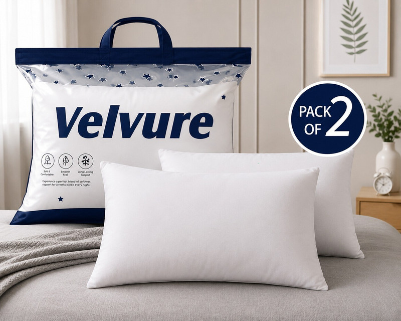 velvure Microfibre Sleeping Pillow Pack of 2 Solid(White)
