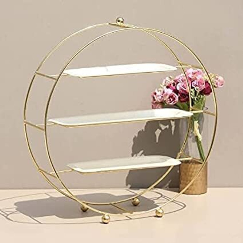 DECORCAVE Metal Platter | 40 x 40 cm | Gold Finish | Premium Decorative Serving Cherry & Olive Pitter(Free Standing)
