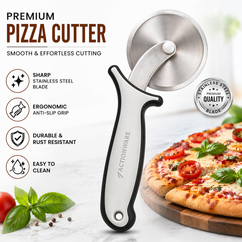 ACTIONWARE Stainless Steel Pizza Cutter | Sharp Wheel | Perfect for Pizzas, Pastries, Wheel Pizza Cutter(Stainless Steel)