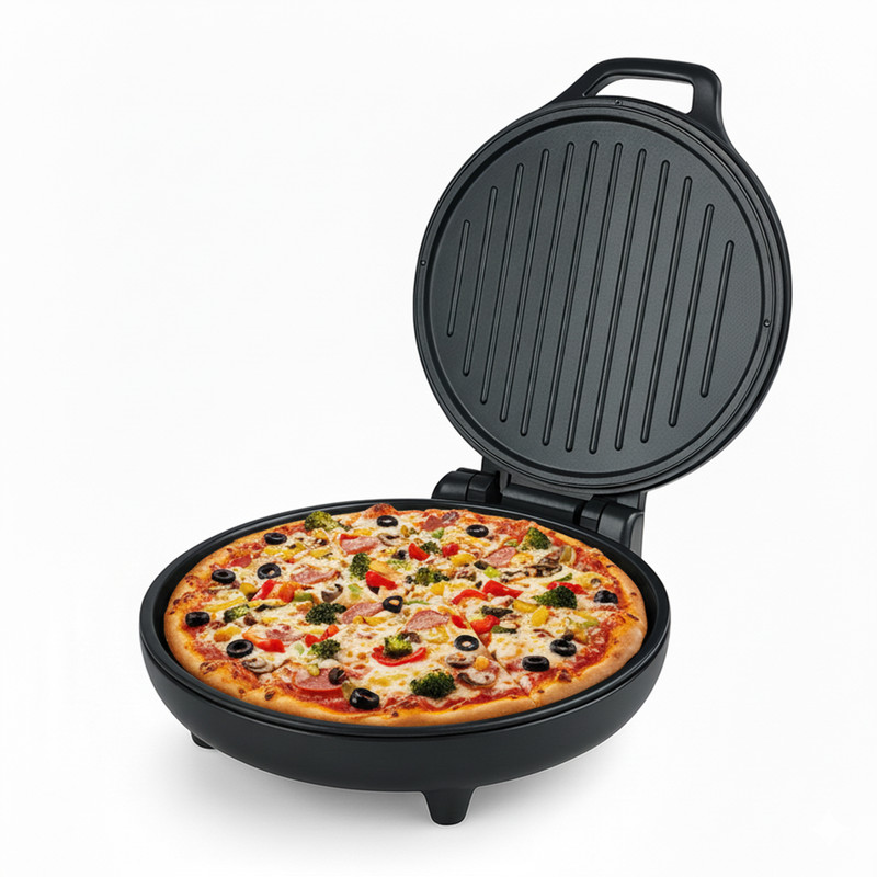 iBELL Electric Pizza Maker with 1500W, Dual Plate Heating Control, 180° Opening, Pizza Maker(Black)