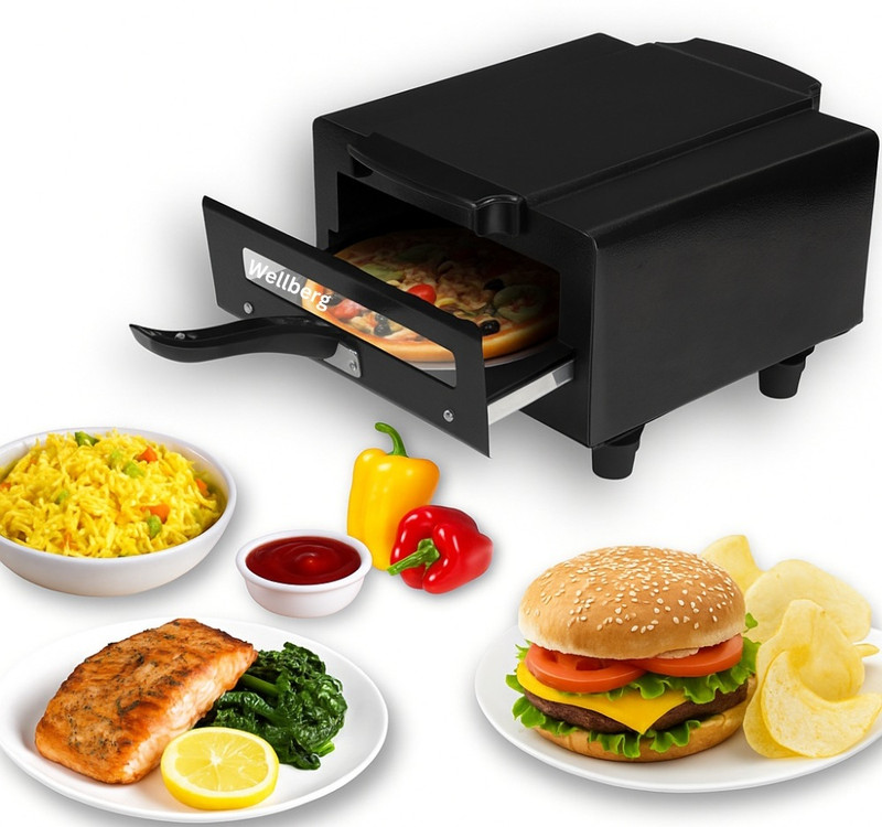 WELLBERG 1500W Heavy-Duty Electric Tandoor | Shock-Proof Body Compact Design for Home Use Pizza Maker(Black)
