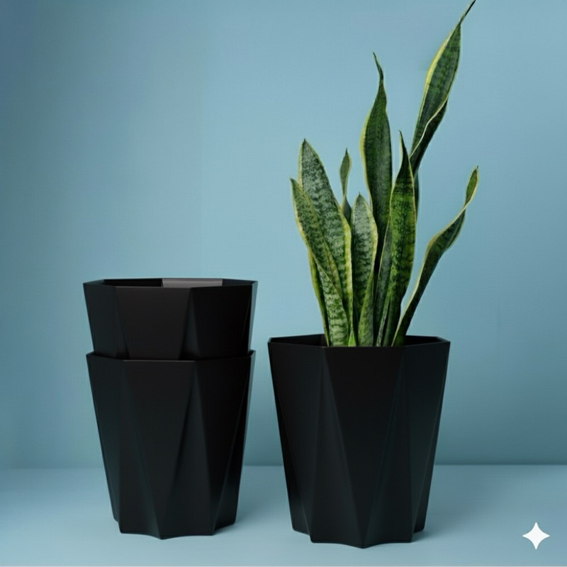 UBBISKART 10 Inch dyna pot (BLACK,3PCS) Flower Pot for Home, Indoor & Outdoor Gamla Plant Container Set(Pack of 3, Plastic)