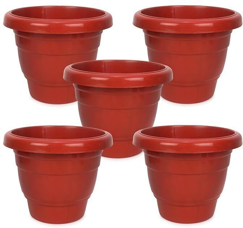CLOKIFY 10 Inch Flower Pots for Home Indoor&Outdoor Gamla,Gardening RED BROWN(Pack of 5) Plant Container Set(Pack of 5, Plastic)